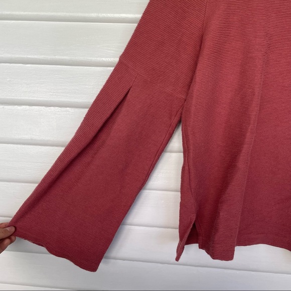 Madewell • Sweater Ribbed Salmon Mauve Round Neckline Bell Balloon Sleeve Small - Picture 6 of 11